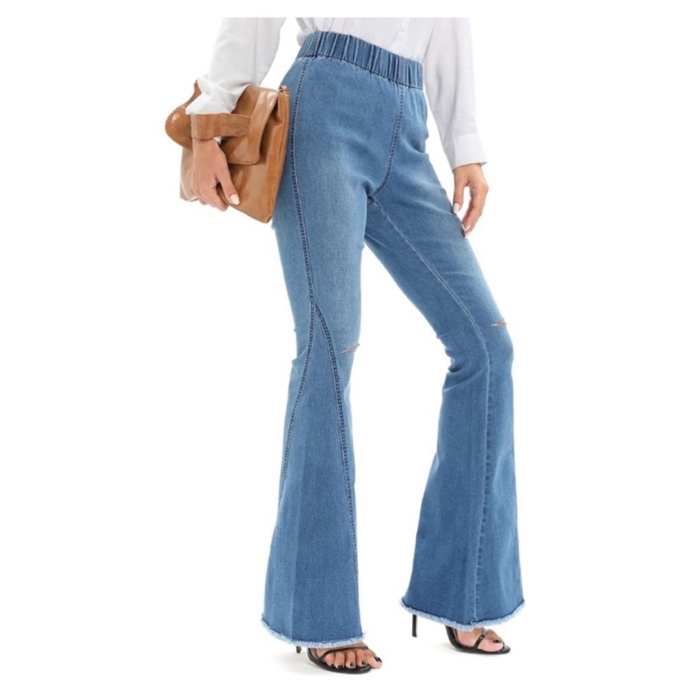 🥳💗HP! Amazon Blue Flare Wide Leg Casual Western Jeans - Picture 2 of 11